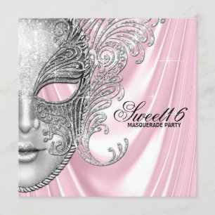 Pink Satin Sweet 16 Masquerade Party Invitation