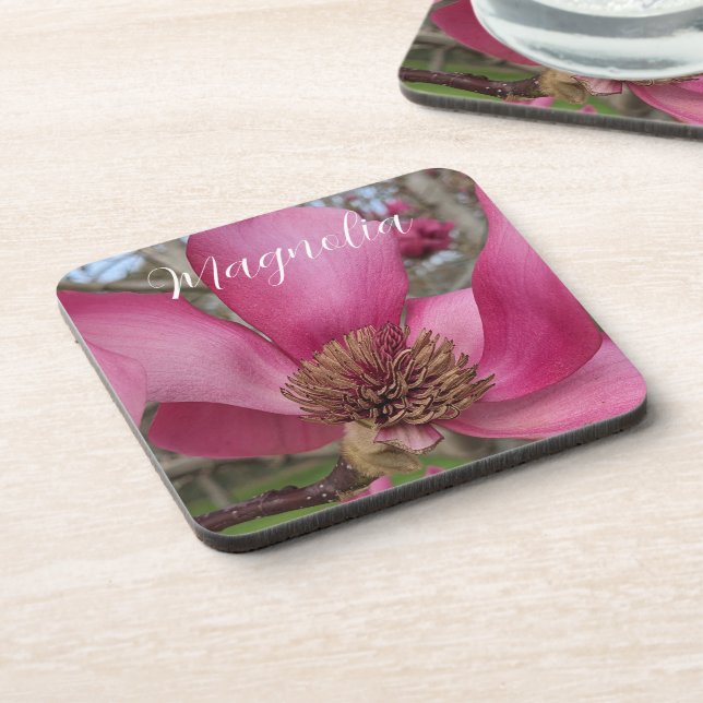 Pink Saucer Magnolia Blossom Floral Coaster (Left Side)