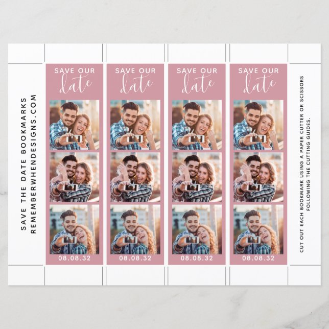 Pink Save Our Date Photo Bookmark (Front)