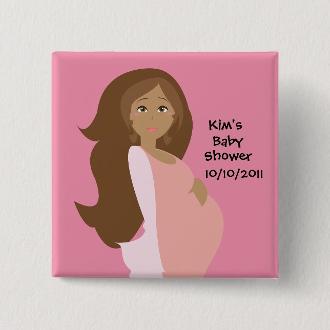 Pink Save The Date Baby Shower - Personalised 15 Cm Square Badge (Front)