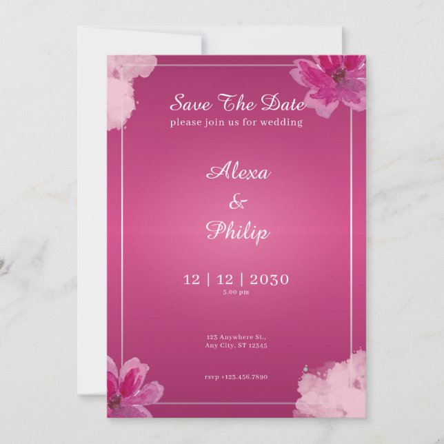 Pink Save The Date Wedding Elegant Modern Invitation (Front)