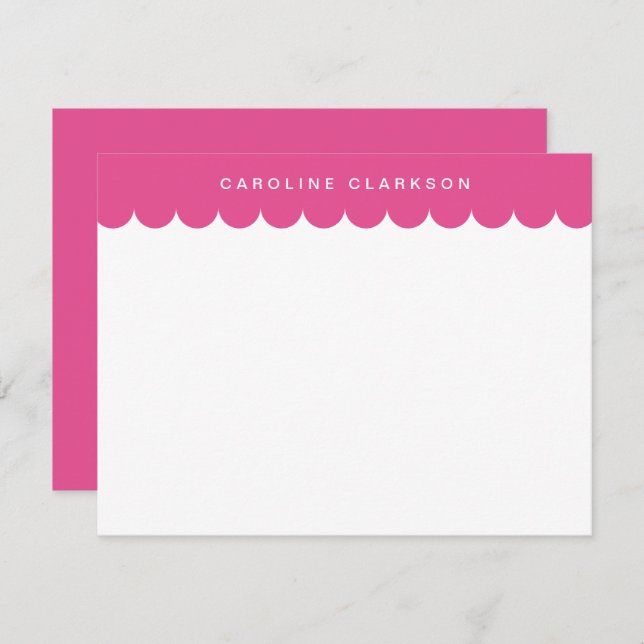 Pink Scallop Border Modern Stationery note card (Front/Back)