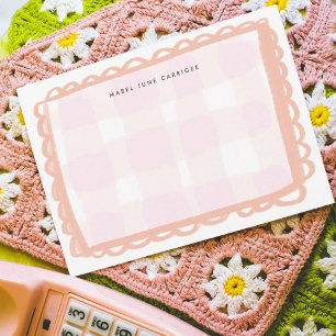 Pink Scallop Gingham Personalised Name Card