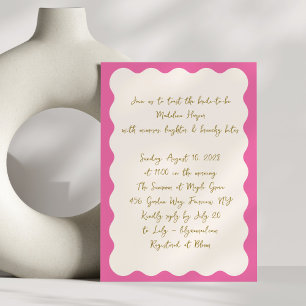 Pink Scallop Mimosa Brunch Bridal Shower Hot Pink Invitation