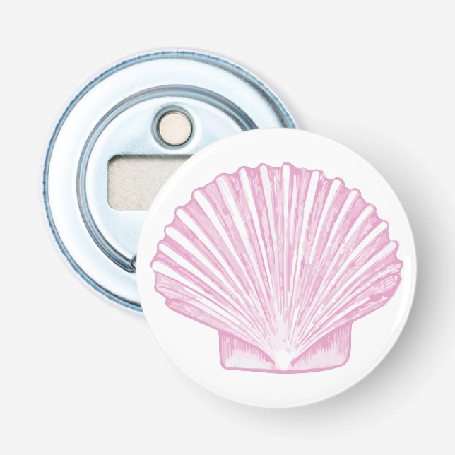 Pink Scallop Shell Coastal Bottle Opener (Front)