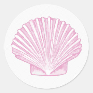 Pink Scallop Shell Coastal Classic Round Sticker
