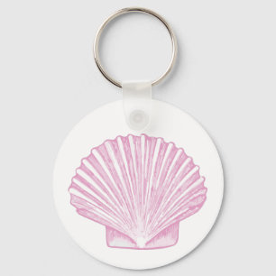Pink Scallop Shell Coastal Key Ring