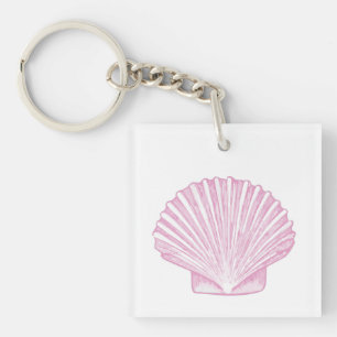 Pink Scallop Shell Coastal Key Ring