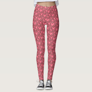 Pink Scalloped Outlined Hearts Repeat Leggings