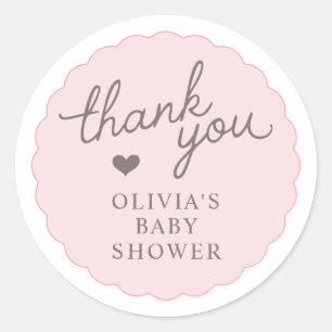 Pink Scalloped Thank You Heart Cute Baby Shower Classic Round Sticker