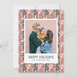 Pink Scandi Botanical Christmas Family Photo 2022 Holiday Card