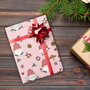 Pink Scandi Christmas Gnomies  Wrapping Paper