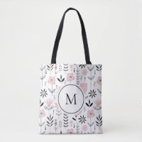 Pink Scandinavian Floral Pattern Monogram