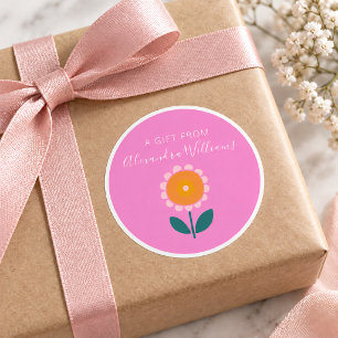 Pink Scandinavian Flower Personalised A Gift From Classic Round Sticker