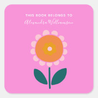 Pink Scandinavian Flower Personalised Bookplate