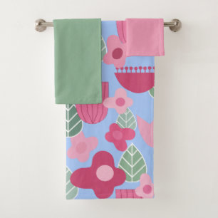 Pink Scandinavian Spring Bath Towel Set