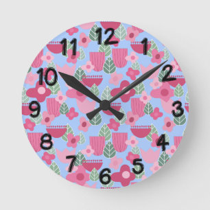 Pink Scandinavian Spring Round Clock