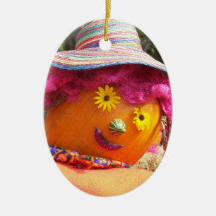 Pink Scarecrow Lady Ceramic Tree Decoration