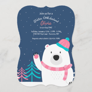 Pink Scarf Bear Invitation
