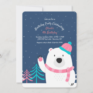 Pink Scarf Bear Invitation