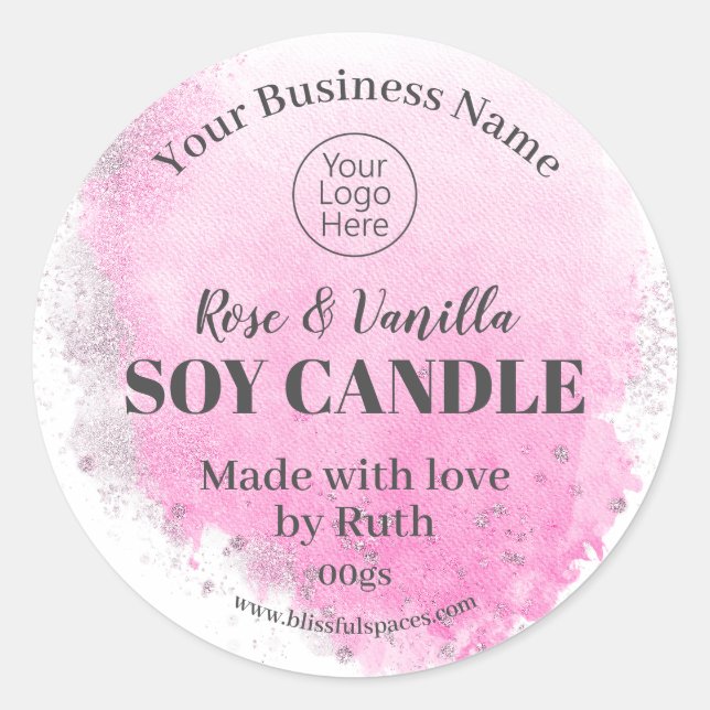 Pink Scented Soy Candle Melt Logo Handmade Label (Front)