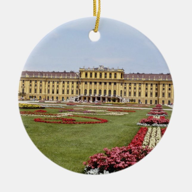 Pink Schonbrunn Castle, Vienna, Austria flowers Ceramic Tree Decoration (Front)