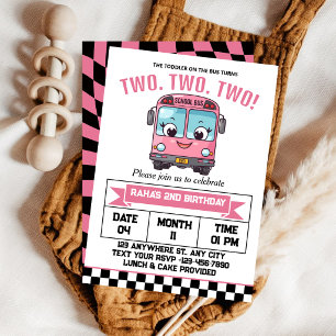 Pink School Bus Girl 2nd birthday Party Invitation