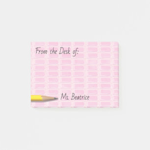 Pink School Erasers Add Name 4x3 Post-it Notes