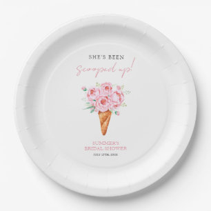 Pink Scooped Up Watercolor Ice Cream Bridal Shower Paper Plate