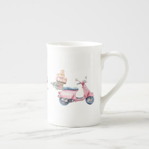 Pink Scooter Christmas Shopping Trip  Bone China Mug