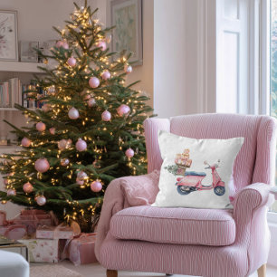 Pink Scooter Christmas Shopping Trip Cushion