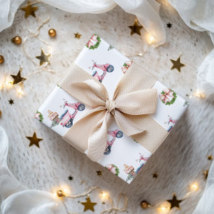 Pink Scooter Christmas Shopping Wrapping Paper