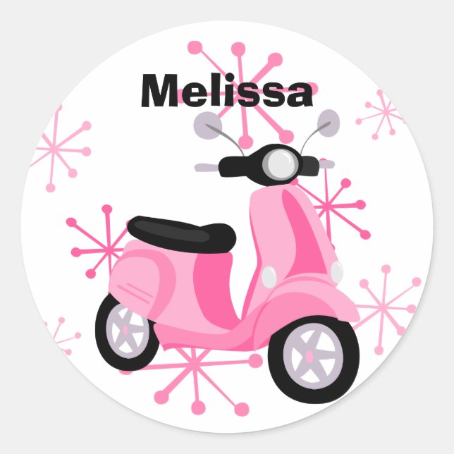 Pink Scooter Classic Round Sticker (Front)