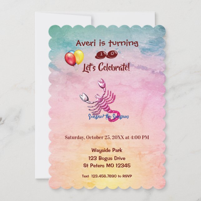 Pink Scorpio (October 23 – November 21) Birthday  Invitation (Front)