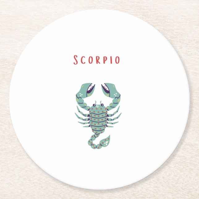 Pink Scorpio, zodiac, star sign Round Paper Coaster (Front)