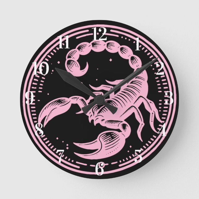 Pink Scorpion Astrology Zodiac Sign Scorpio Round Clock (Front)
