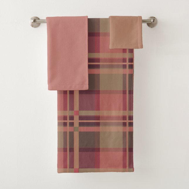 Pink Scottish Lady Tartan Pattern Bath Towel Set (Insitu)