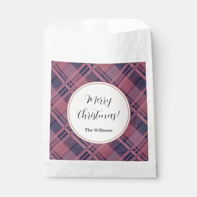 Pink Scottish Lady Tartan Pattern Merry Christmas Favour Bags (Front)