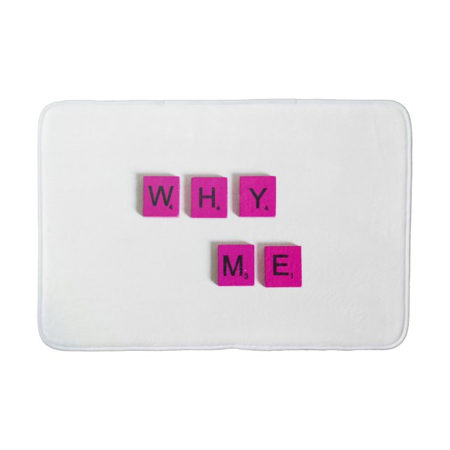 Pink Scrabble Tile Bath Mat – Playful & Cosy (Front)