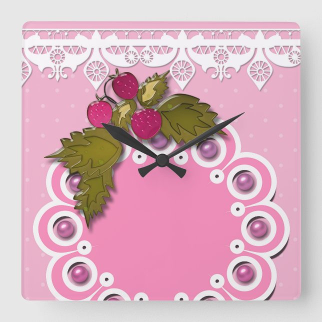 Pink scrapbooking square wall clock (Front)