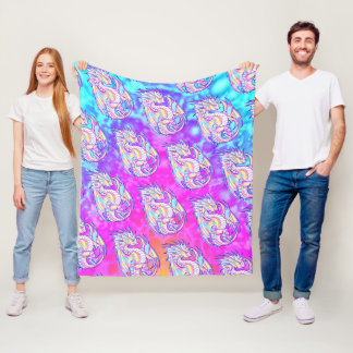 Pink Scribble Cute Girly Dragon Wyvern Inugami Fleece Blanket