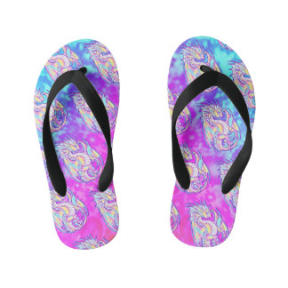 Pink Scribble Cute Girly Dragon Wyvern Inugami Kid's Flip Flops