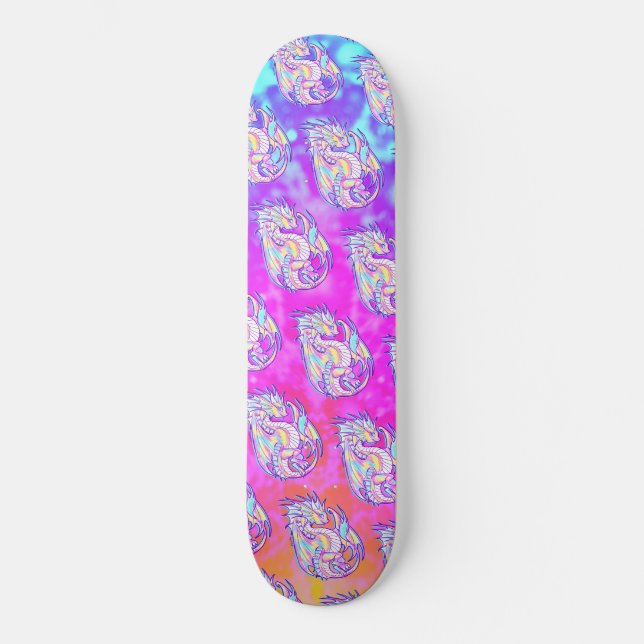 Pink Scribble Cute Girly Dragon Wyvern Inugami Skateboard (Front)