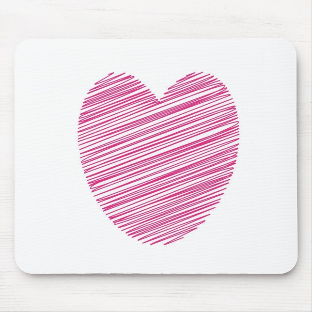 Pink Scribble Heart Mouse Mat (Front)