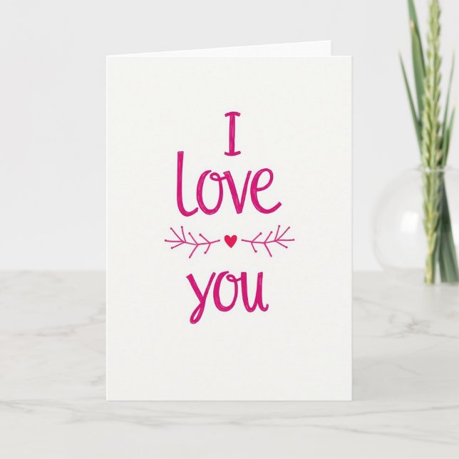 Pink Script Branch Heart I Love You Card (Front)