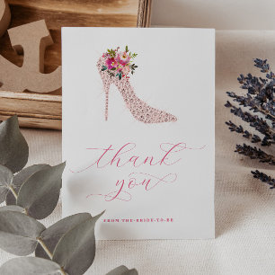 Pink Script Bridal Shower  Thank You Card