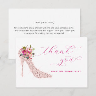 Pink Script Bridal Shower  Thank You Card