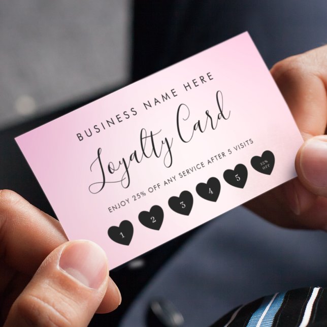 Pink Script Chic Heart Custom Logo Simple Business Loyalty Card (Creator Uploaded)