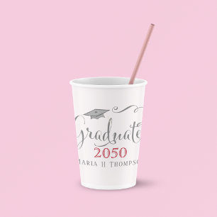 Pink Script Custom Graduation Party Paper Cups