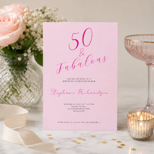 Pink Script Fifty and Fabulous 50th Birthday Party Invitation